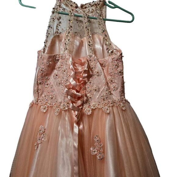 Girls Beaded Long Halter Tulle Dress by Cinderella Couture 5060 size 14 - Picture 8 of 13
